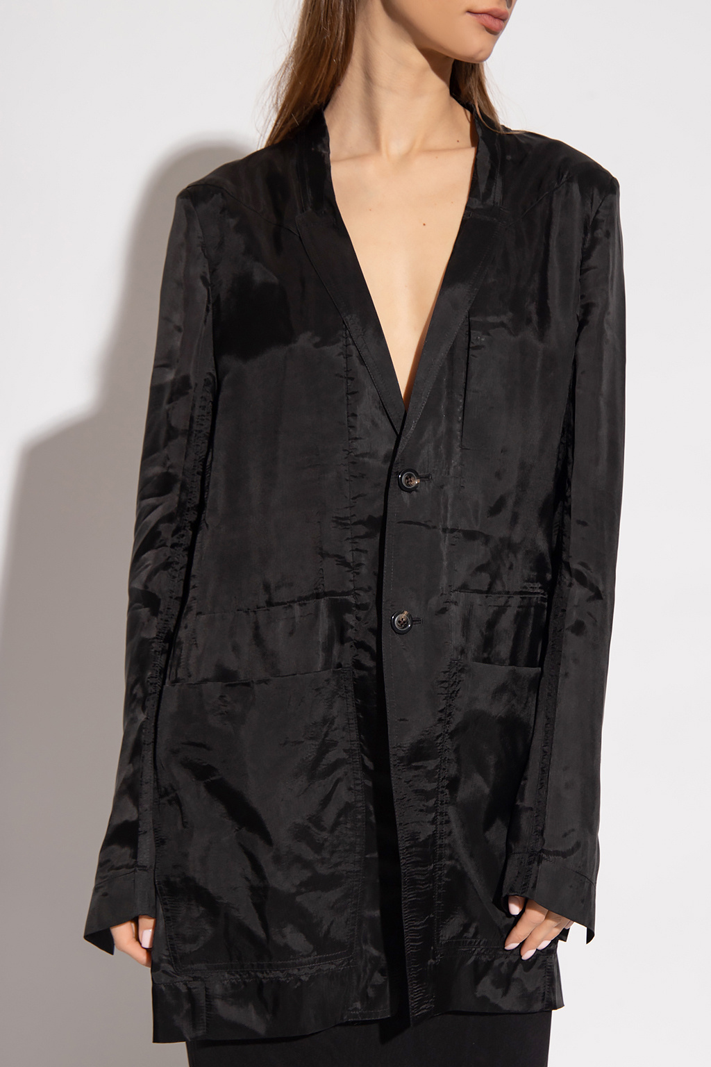 seersucker shirt jacket | Long blazer Rick Owens